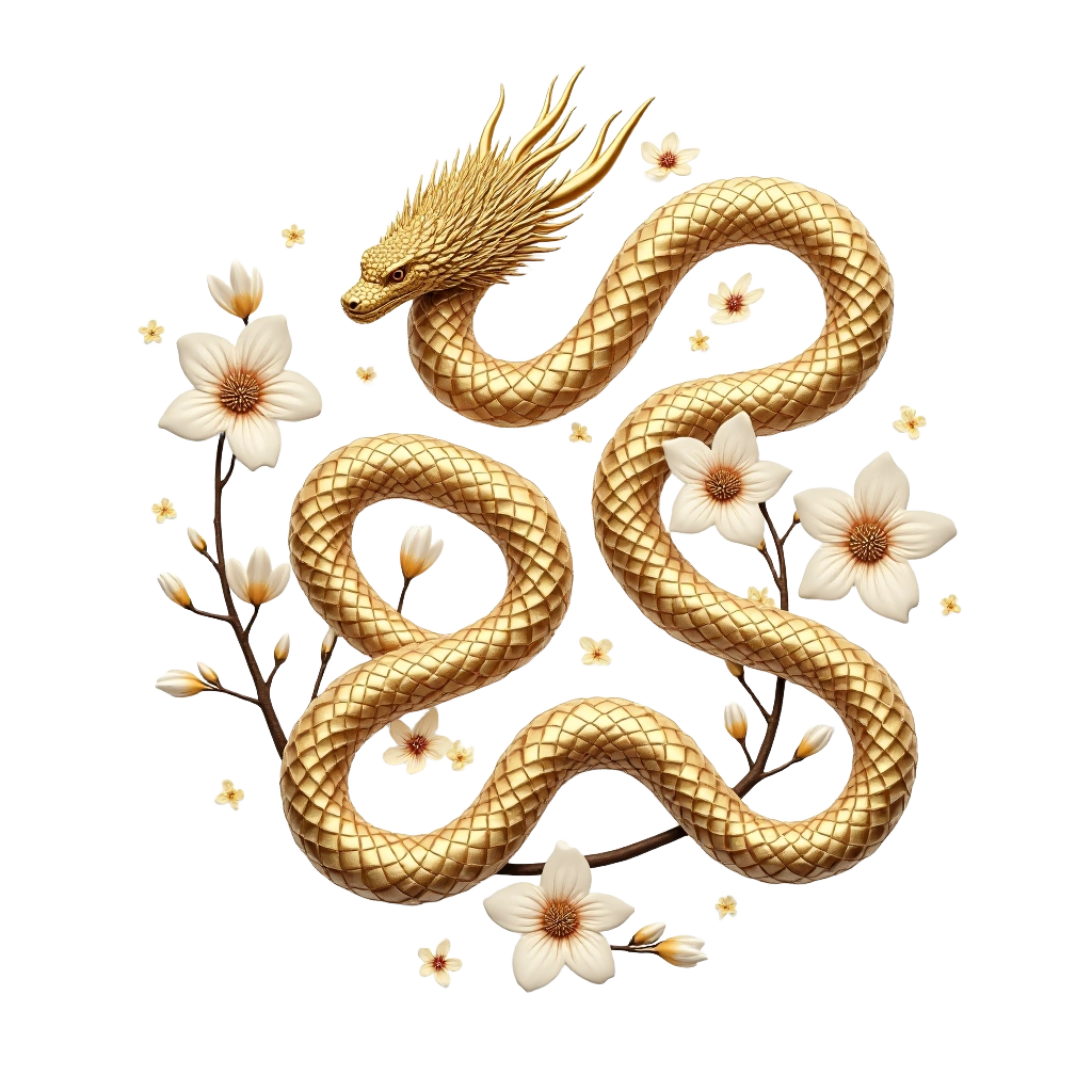 Golden Dragon with Cherry Blossoms